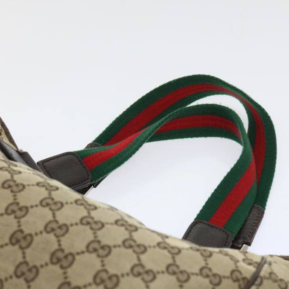 GUCCI GG Canvas Web Sherry Line Hand Bag Canvas Leather Beige Green Auth 53681 - Picture 14 of 16